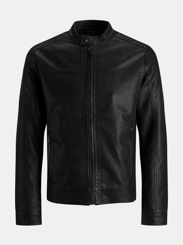 Jack & Jones Čierna kožená bunda Jack & Jones Warner