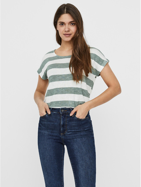 Vero Moda Zeleno-biele pruhované tričko VERO MODA Wide Stripe
