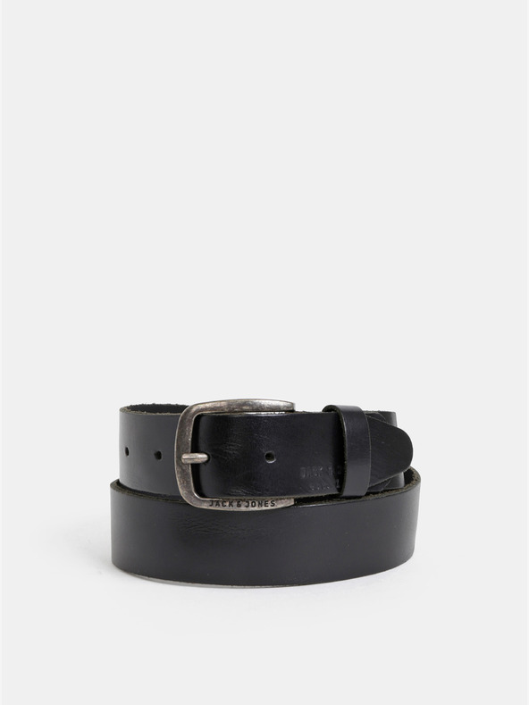 Jack & Jones Čierny kožený pánsky opasok Jack & Jones Paul