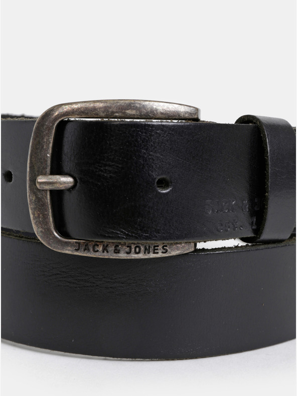 Jack & Jones Čierny kožený pánsky opasok Jack & Jones Paul