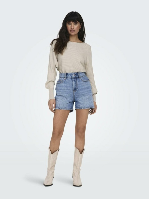 ONLY Béžový dámsky rebrovaný sveter s netopierími rukávmi ONLY Adaline