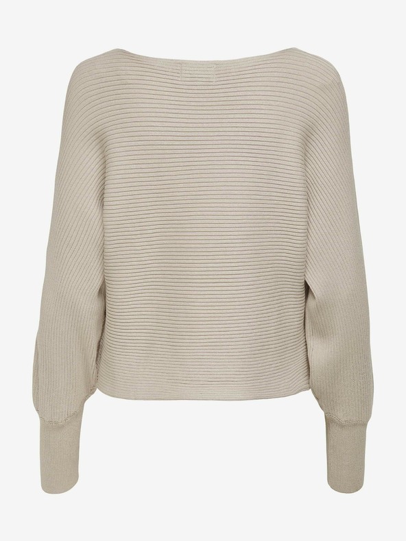 ONLY Béžový dámsky rebrovaný sveter s netopierími rukávmi ONLY Adaline