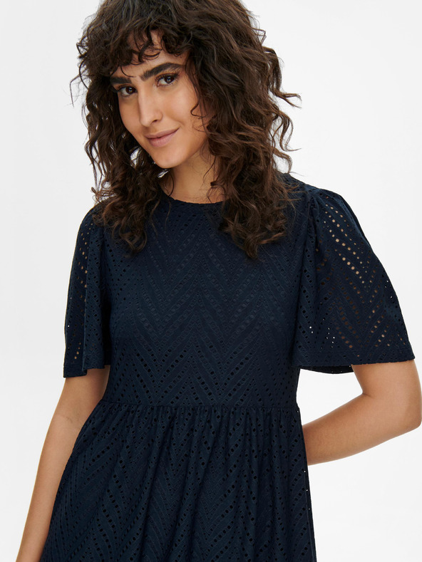 Jacqueline de Yong Tmavomodré krátke perforované šaty JDY Carla