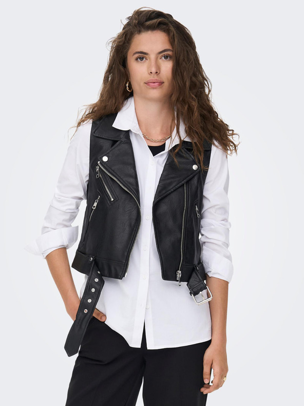 ONLY Čierna dámska kožená vesta ONLY Vera