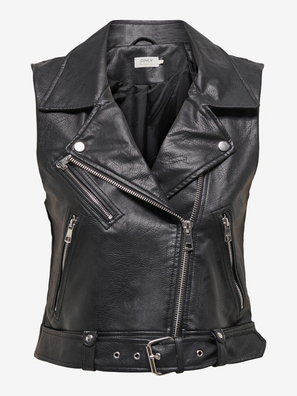ONLY Čierna dámska kožená vesta ONLY Vera
