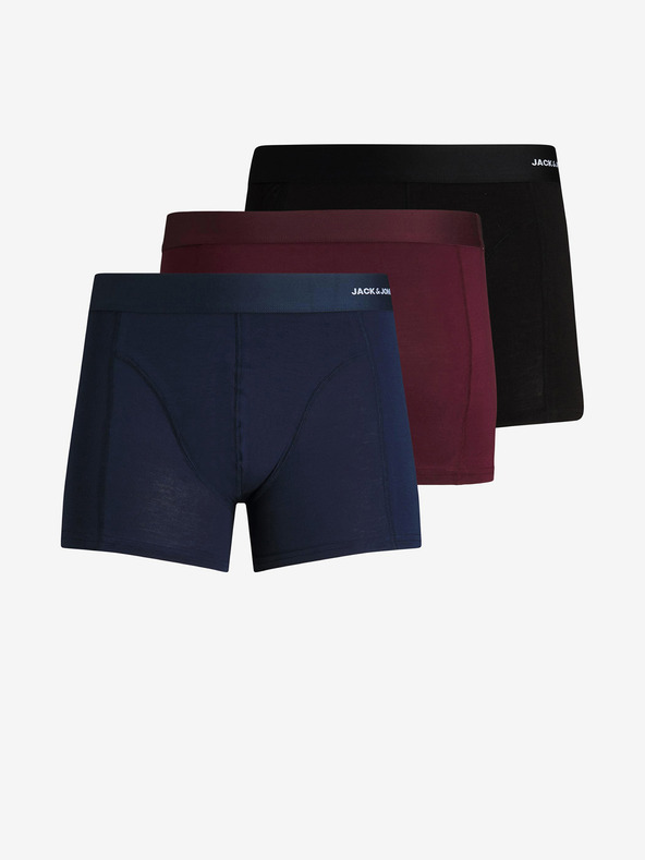 Jack & Jones Sada troch pánskych boxeriek v tmavomodrej, bordovej a čiernej farbe Jack & Jones Basic