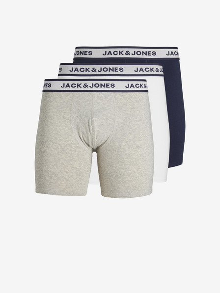 Jack & Jones Súprava troch pánskych boxeriek Jack & Jones Solid vo svetlosivej, bielej a tmavomodrej farbe