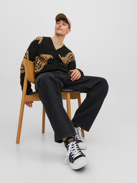 Jack & Jones Čierne pánske džínsy so širokými nohavicami Jack & Jones Alex
