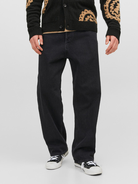 Jack & Jones Čierne pánske džínsy so širokými nohavicami Jack & Jones Alex