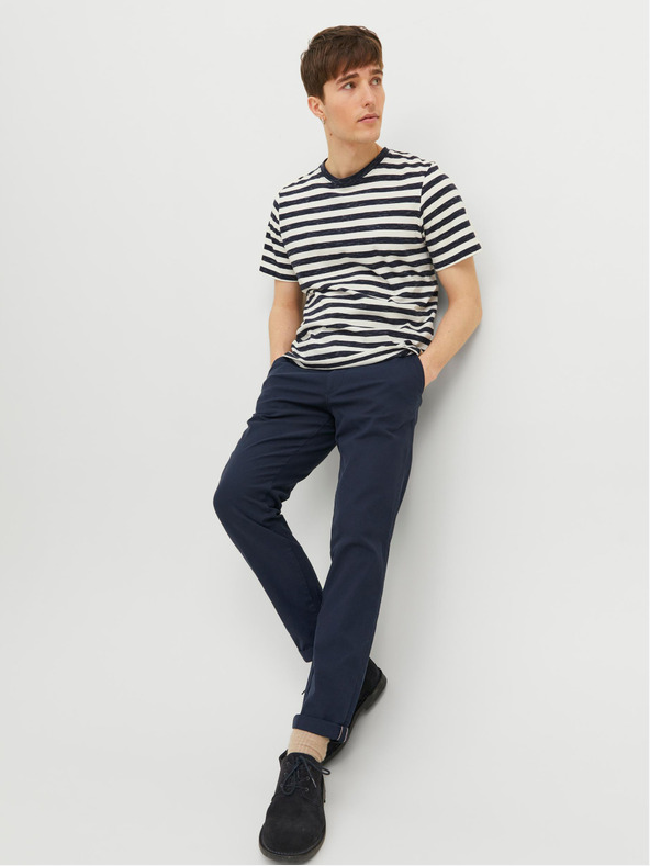 Jack & Jones Tmavomodré pánske skrátené chino nohavice Jack & Jones Marco