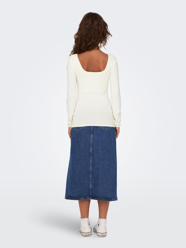 ONLY Krémové dámske základné tričko s dlhým rukávom ONLY Lea