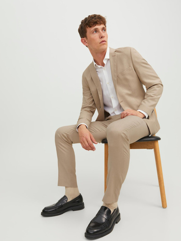 Jack & Jones Jack & Jones Solaris pánske béžové vlnené nohavice