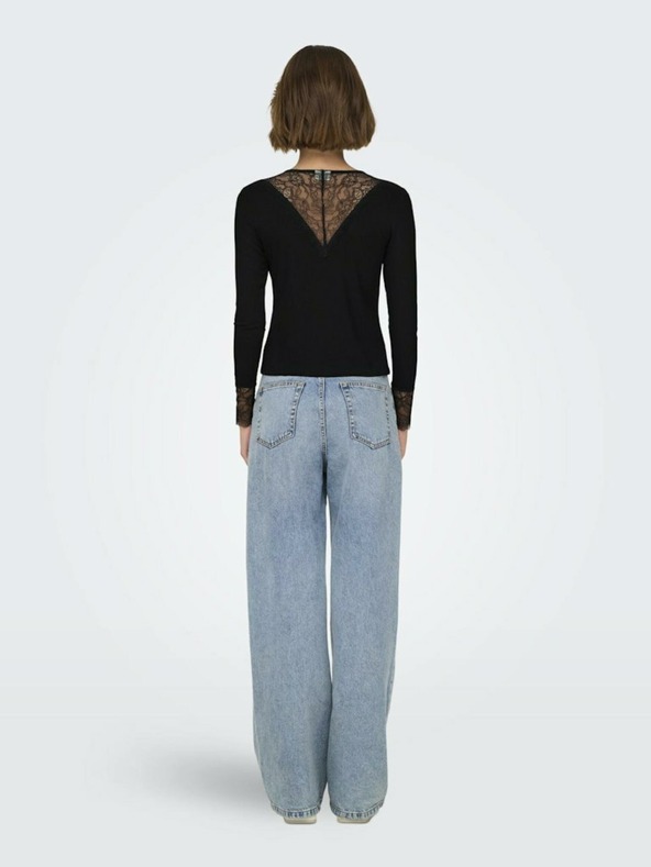 Jacqueline de Yong Čierne dámske čipkované tričko JDY Roxy