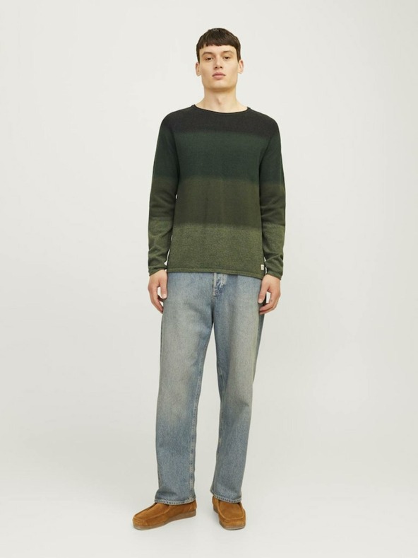 Jack & Jones Zelený pánsky pruhovaný sveter Jack & Jones JJEHILL