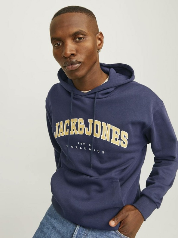 Jack & Jones Tmavomodrá pánska mikina Jack & Jones Caleb Hoodie