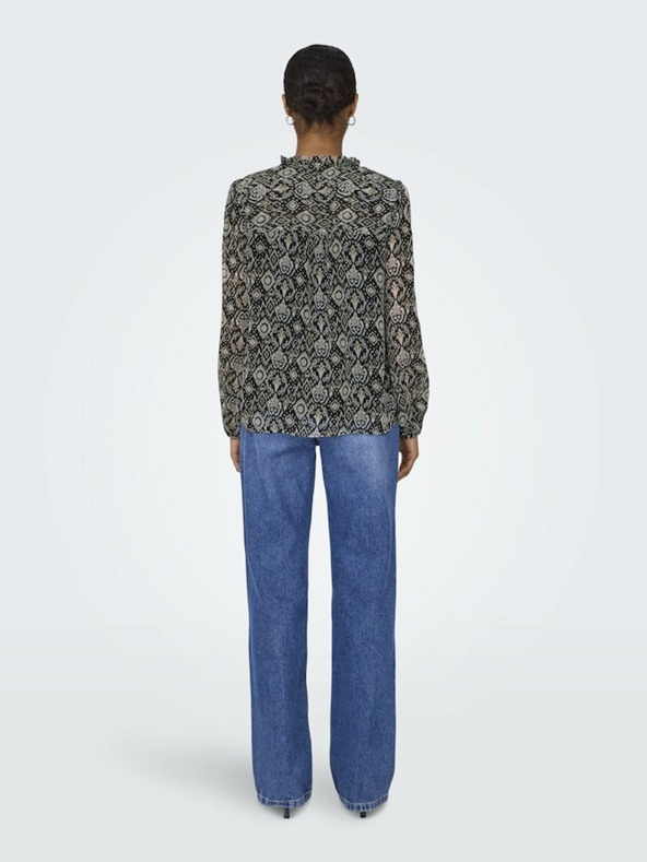 ONLY Béžovo-čierna dámska vzorovaná blúzka ONLY Ditsy