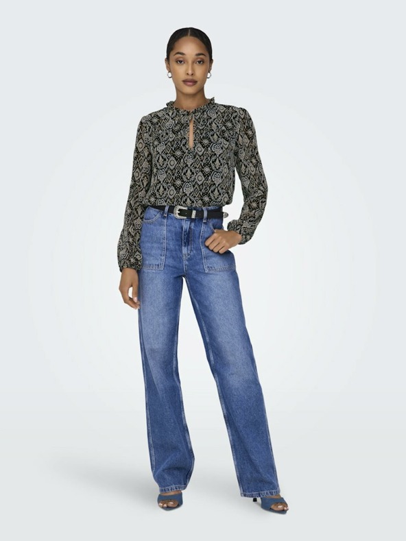 ONLY Béžovo-čierna dámska vzorovaná blúzka ONLY Ditsy