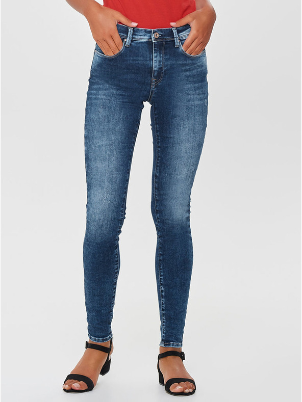 ONLY Modré skinny fit džínsy s roztrhaným efektom ONLY