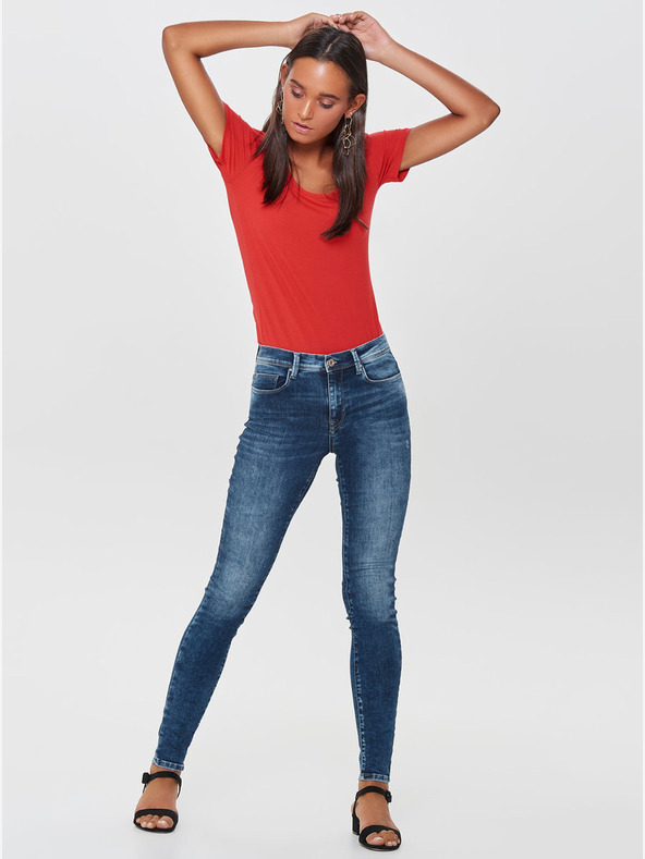 ONLY Modré skinny fit džínsy s roztrhaným efektom ONLY