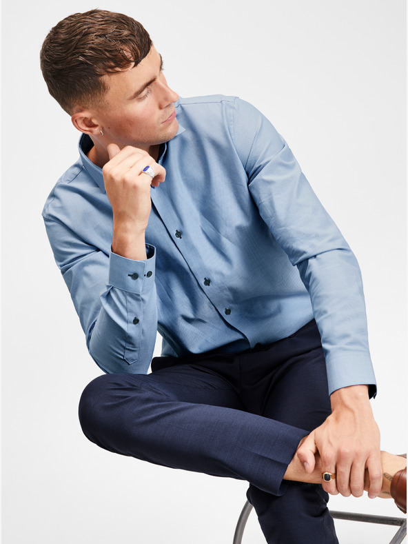 Jack & Jones Jack & Jones Laris tmavomodré oblekové nohavice z vlnenej zmesi