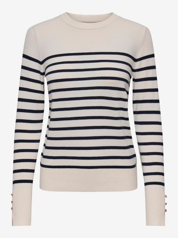 Jacqueline de Yong Modro-béžový dámsky pruhovaný sveter JDY Malou