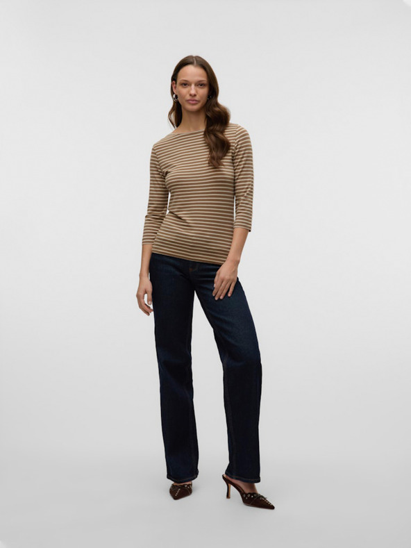 AWARE by VERO MODA Hnedé dámske pruhované tričko AWARE by VERO MODA Fiona