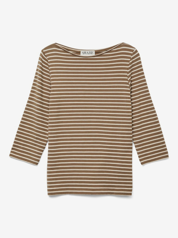 AWARE by VERO MODA Hnedé dámske pruhované tričko AWARE by VERO MODA Fiona