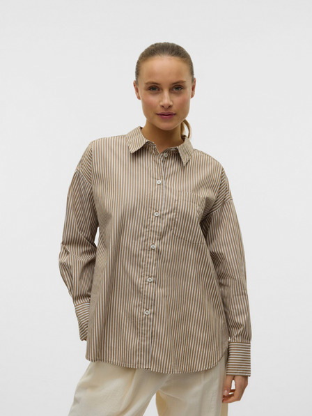 AWARE by VERO MODA Hnedé dámske pruhované tričko AWARE by VERO MODA