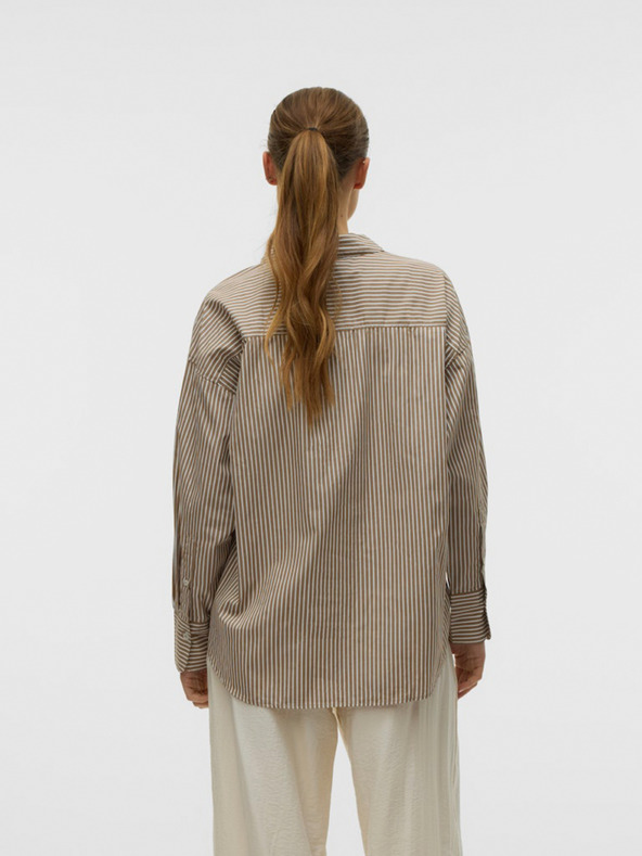 AWARE by VERO MODA Hnedé dámske pruhované tričko AWARE by VERO MODA