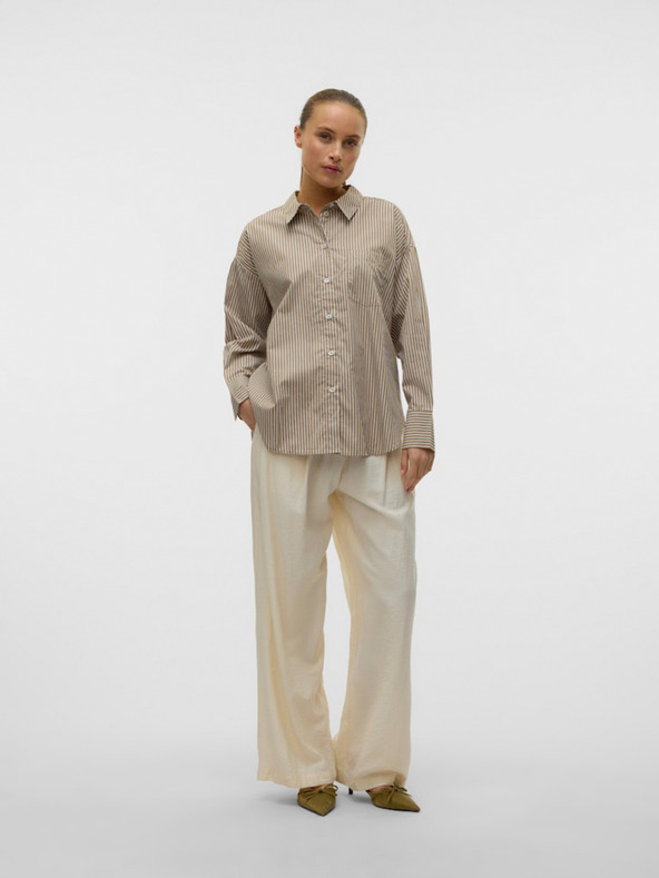 AWARE by VERO MODA Hnedé dámske pruhované tričko AWARE by VERO MODA