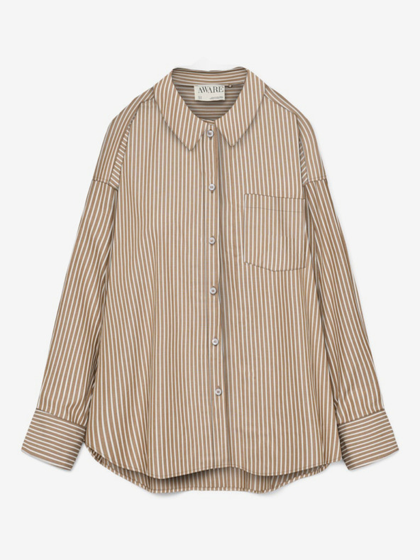 AWARE by VERO MODA Hnedé dámske pruhované tričko AWARE by VERO MODA