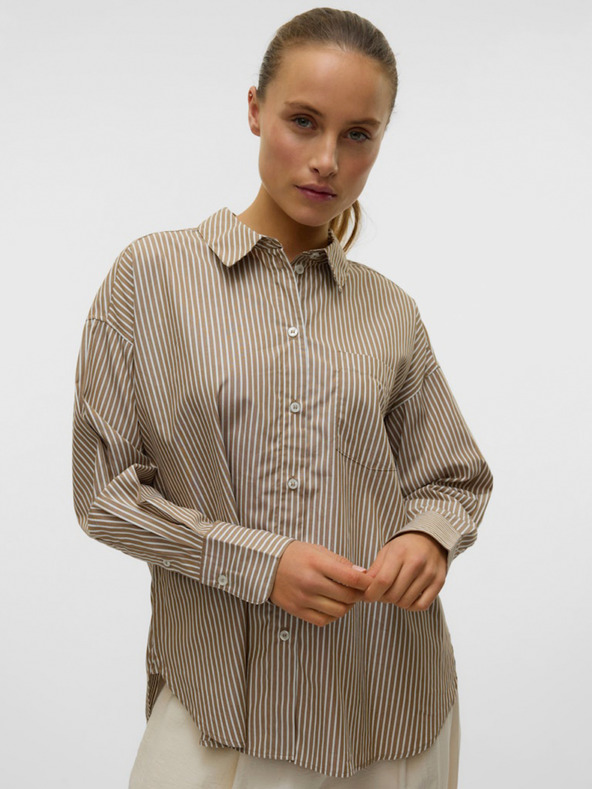 AWARE by VERO MODA Hnedé dámske pruhované tričko AWARE by VERO MODA