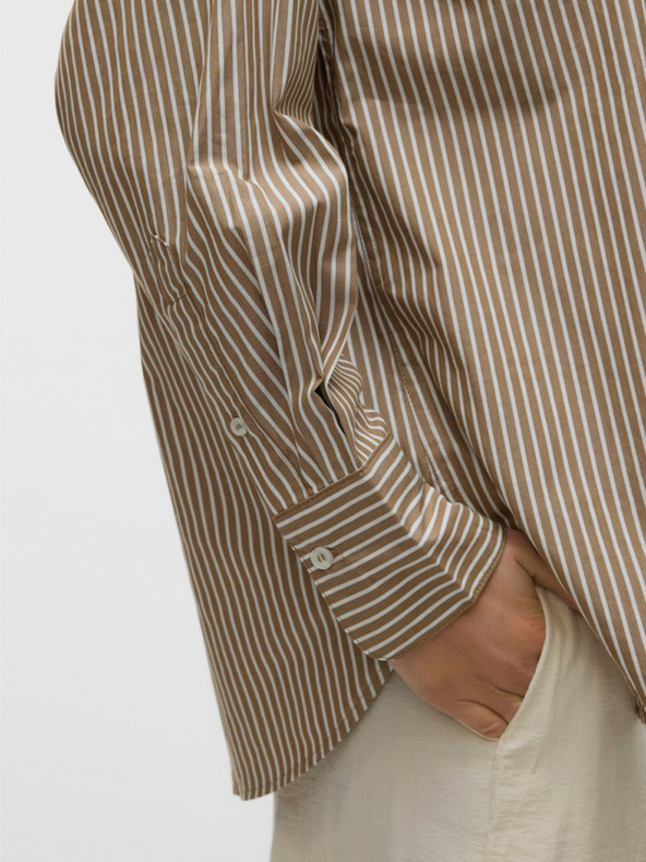 AWARE by VERO MODA Hnedé dámske pruhované tričko AWARE by VERO MODA