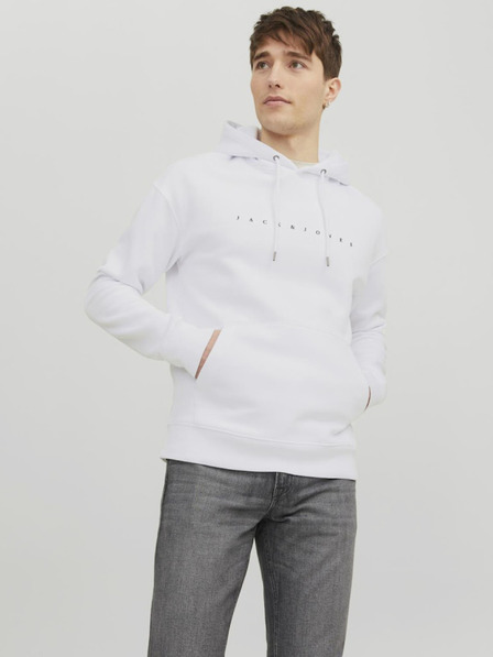Jack & Jones Biela pánska mikina Jack & Jones Star s kapucňou