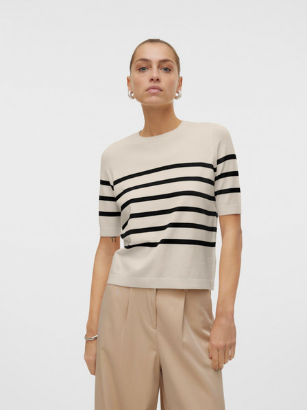 Vero Moda Čierno-béžový dámsky pruhovaný sveter Vero Moda Saba