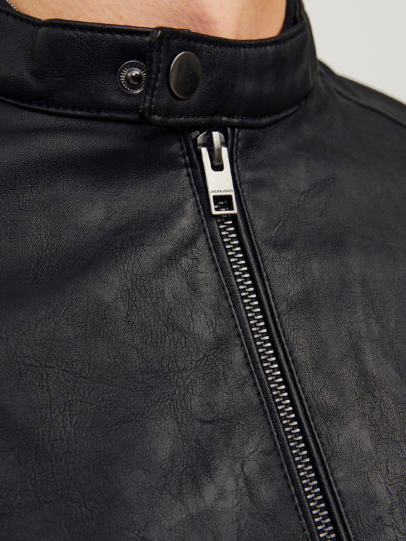 Jack & Jones Čierna pánska kožená bunda Jack & Jones Dylan