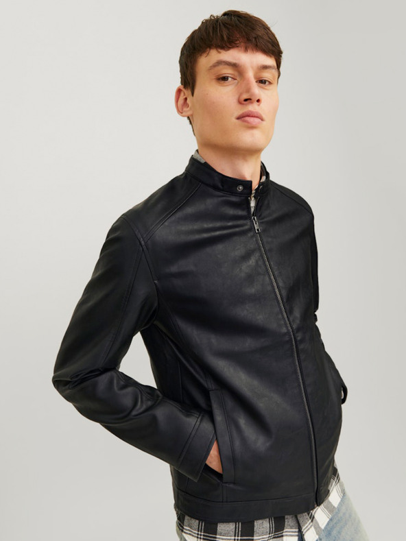 Jack & Jones Čierna pánska kožená bunda Jack & Jones Dylan