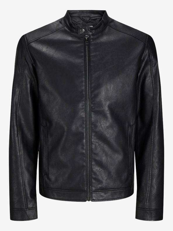 Jack & Jones Čierna pánska kožená bunda Jack & Jones Dylan