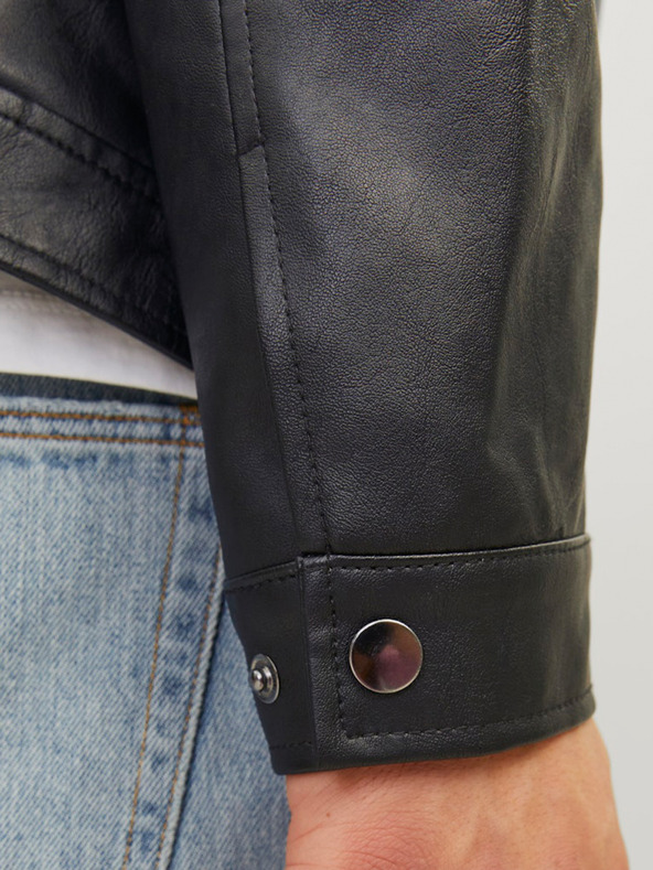 Jack & Jones Čierna pánska kožená bunda Jack & Jones Dylan