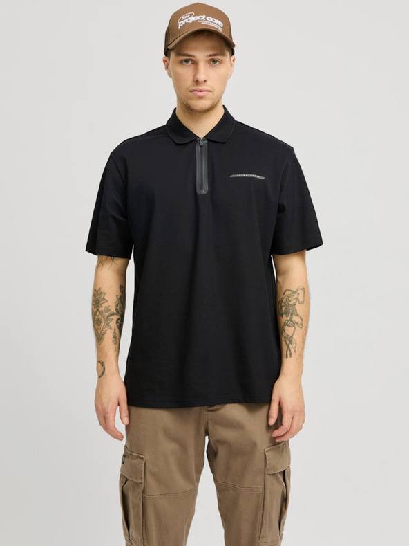 Jack & Jones Čierne pánske polo tričko Jack & Jones Fusion