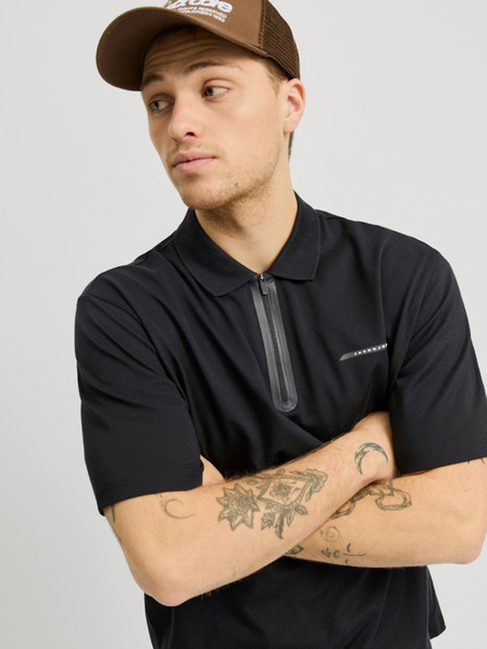 Jack & Jones Čierne pánske polo tričko Jack & Jones Fusion