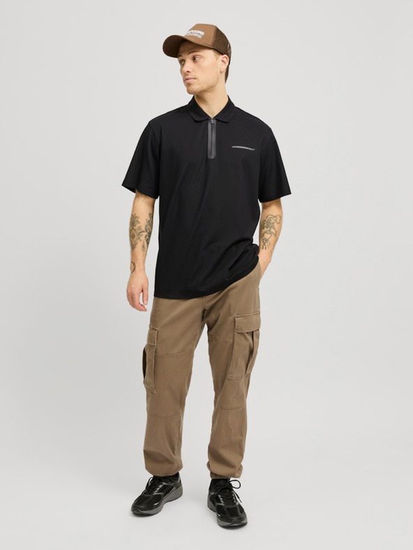 Jack & Jones Čierne pánske polo tričko Jack & Jones Fusion