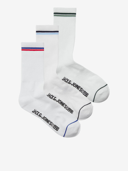 Jack & Jones Súprava troch párov bielych pánskych ponožiek Jack & Jones
