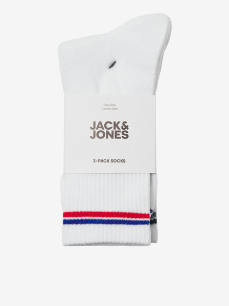 Jack & Jones Súprava troch párov bielych pánskych ponožiek Jack & Jones