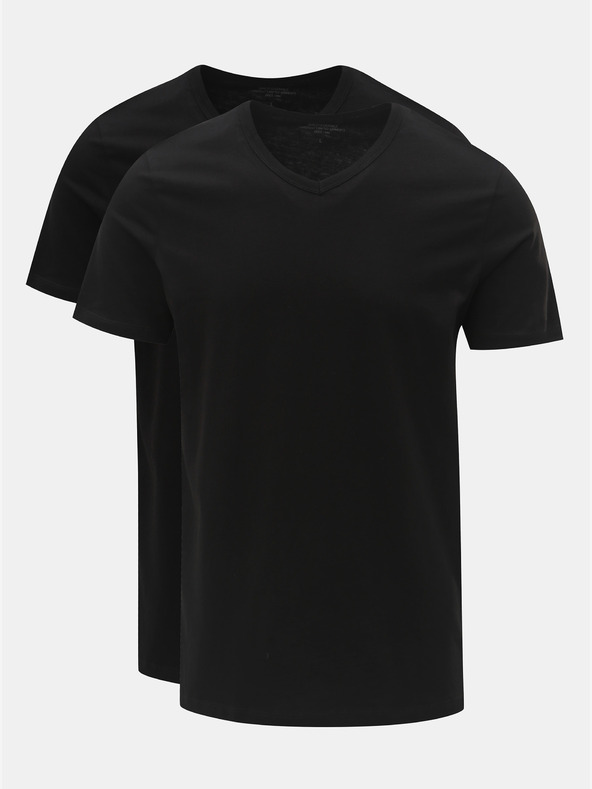Jack & Jones Súprava dvoch čiernych základných tričiek Jack & Jones s výstrihom do V