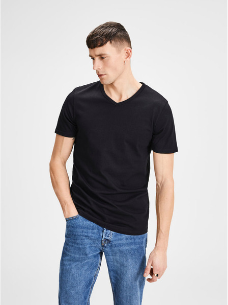 Jack & Jones Súprava dvoch čiernych základných tričiek Jack & Jones s výstrihom do V