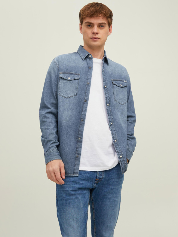 Jack & Jones Modrá pánska džínsová slim fit košeľa Jack & Jones Heridan