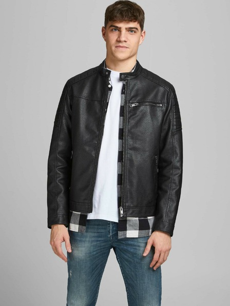 Jack & Jones Čierna kožená bunda Jack & Jones Rocky