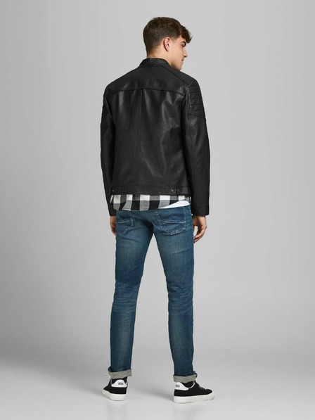 Jack & Jones Čierna kožená bunda Jack & Jones Rocky