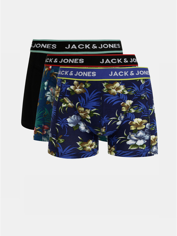 Jack & Jones Sada troch boxeriek Jack & Jones Flower v modrej a čiernej farbe